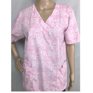 Breast Cancer V-Neck Scrub Top Short Sleeve Pink S